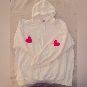 Gildan white hot pink double heart hoodie sweatshirt valentine party size XXL